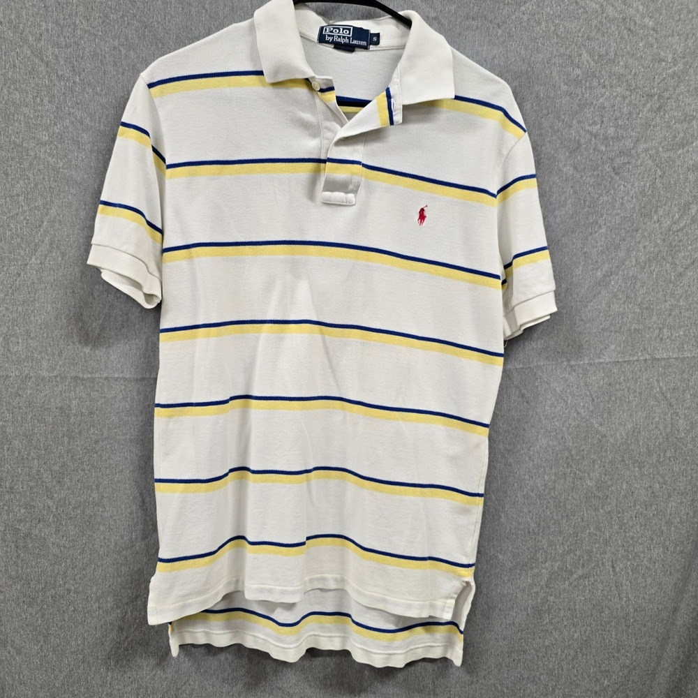 Polo Ralph Lauren Mens Small White Striped Pique Polo Shirt Pony Logo
